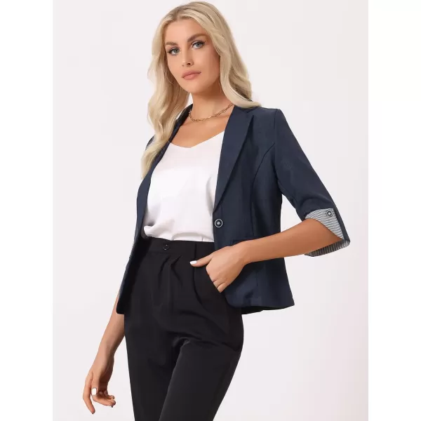 Allegra K Women's Suit Jacket Notched Lapel Collar 3/4 Sleeve Button Front Work Formal Blazer