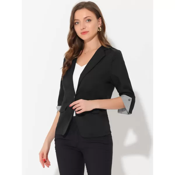 Allegra K Women's Suit Jacket Notched Lapel Collar 3/4 Sleeve Button Front Work Formal Blazer