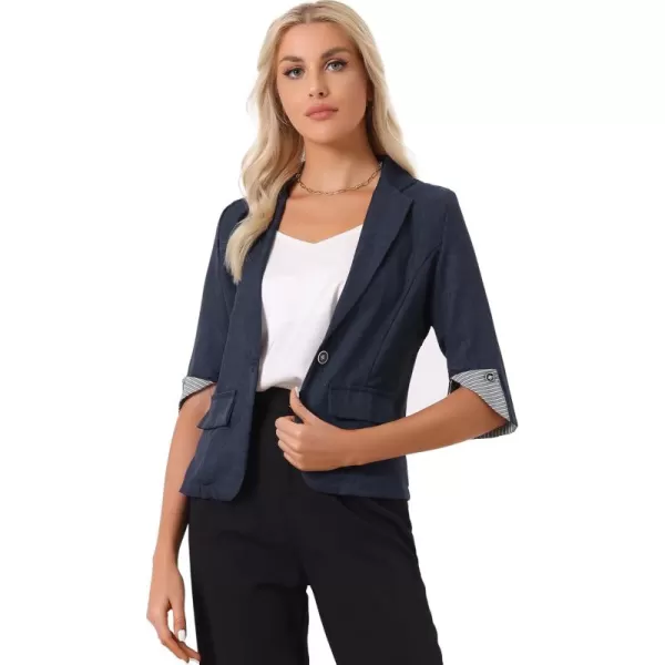 Allegra K Women's Suit Jacket Notched Lapel Collar 3/4 Sleeve Button Front Work Formal Blazer