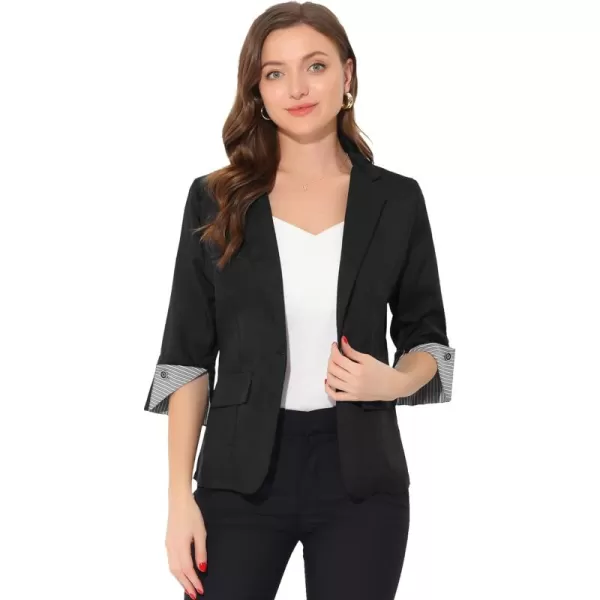 Allegra K Women's Suit Jacket Notched Lapel Collar 3/4 Sleeve Button Front Work Formal Blazer