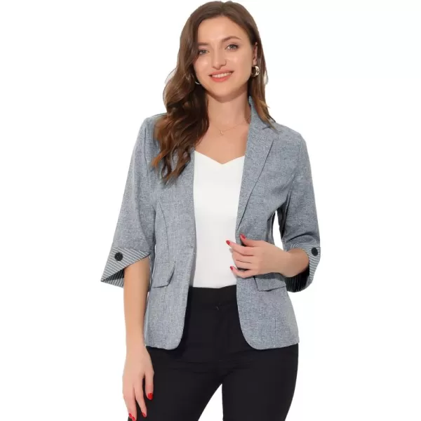 Allegra K Women's Suit Jacket Notched Lapel Collar 3/4 Sleeve Button Front Work Formal Blazer