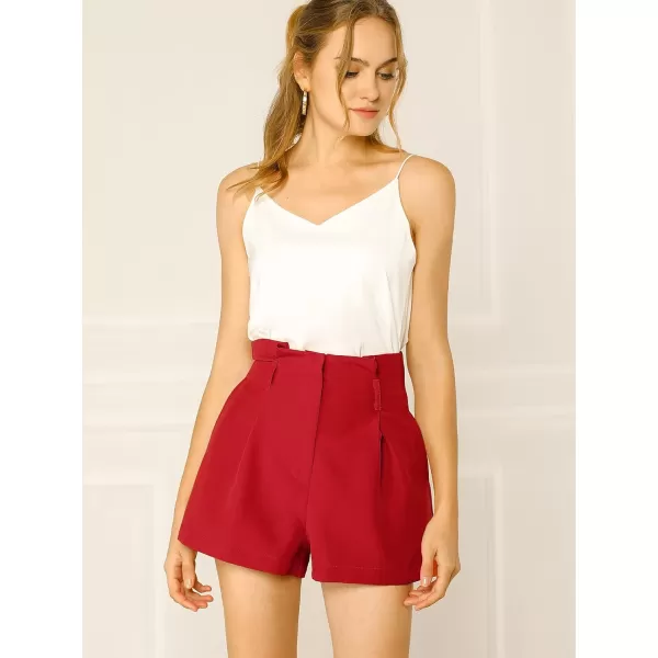 Allegra K Women's Bow Tie High Waist Short Paper Bag Shorts