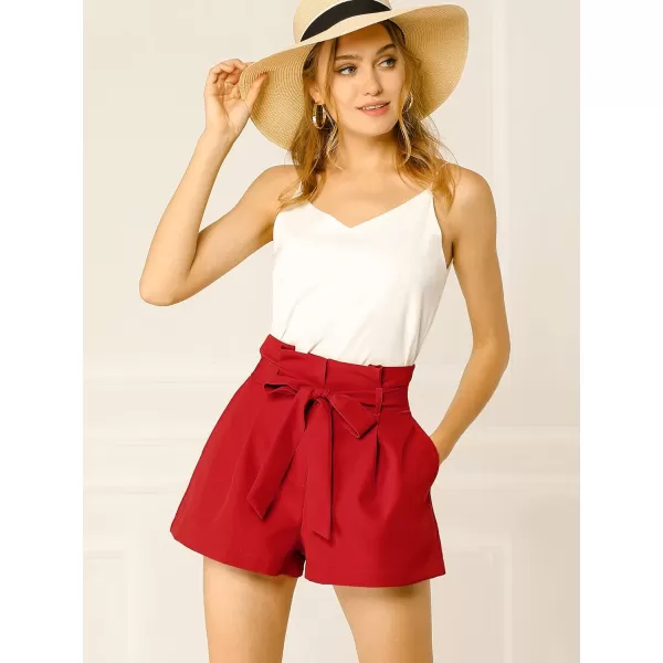 Allegra K Women's Bow Tie High Waist Short Paper Bag Shorts