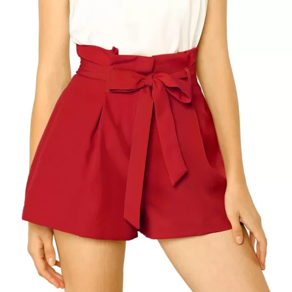 Allegra K Women's Bow Tie High Waist Short Paper Bag Shorts