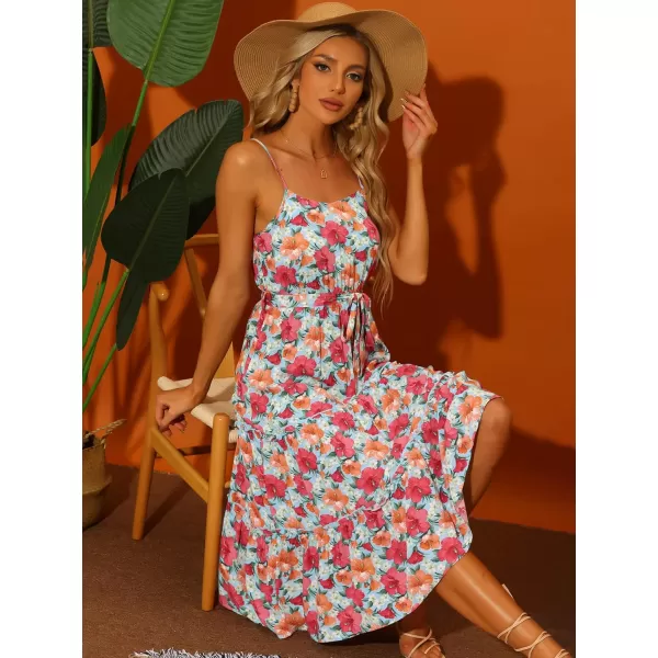 Allegra K 2023 Casual Summer Sleeveless Long Floral Dress for Women's Adjustable Spaghetti Strap Midi Beach Boho Sundress