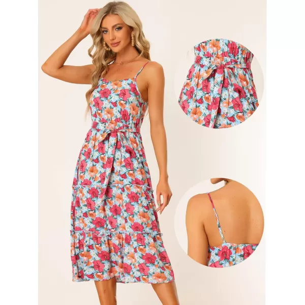 Allegra K 2023 Casual Summer Sleeveless Long Floral Dress for Women's Adjustable Spaghetti Strap Midi Beach Boho Sundress