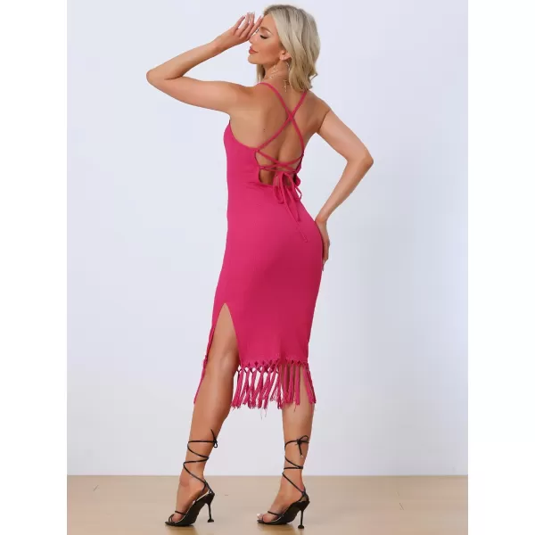 Allegra K Bodycon Fringe Hem Dress for Women's Spaghetti Strap Vacation Sleeveless Dress