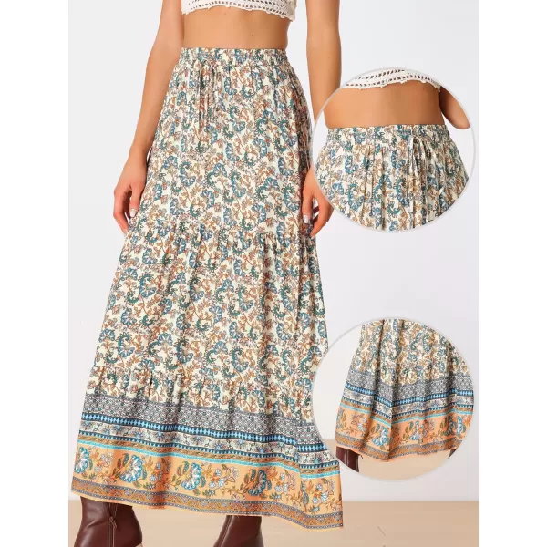 Allegra K Boho Maxi Skirt for Women's 2024 Summer Peasant Floral Printed Elastic Waist A Line Long Skirt