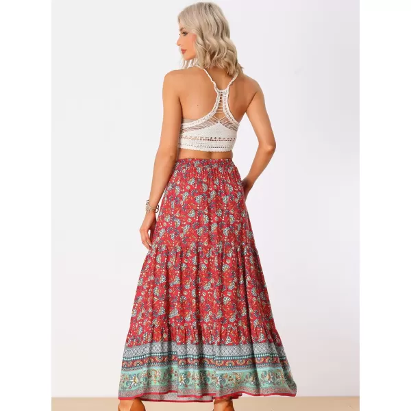 Allegra K Boho Maxi Skirt for Women's 2024 Summer Peasant Floral Printed Elastic Waist A Line Long Skirt