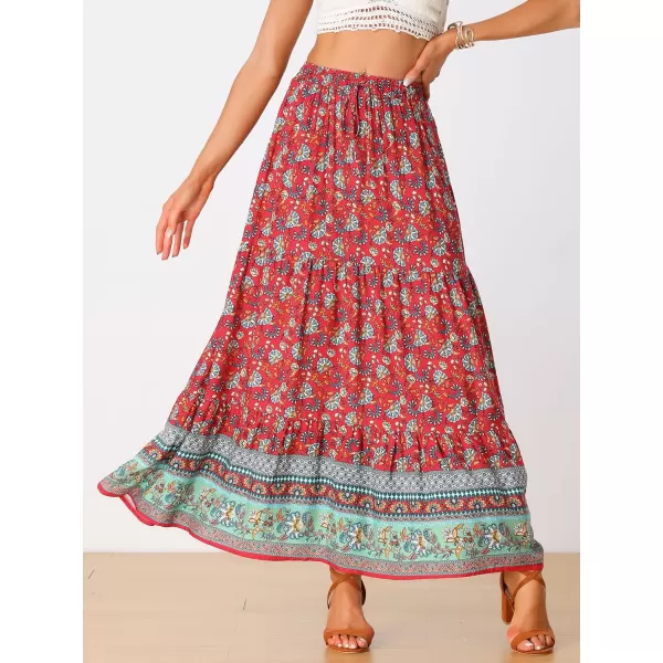 Allegra K Boho Maxi Skirt for Women's 2024 Summer Peasant Floral Printed Elastic Waist A Line Long Skirt