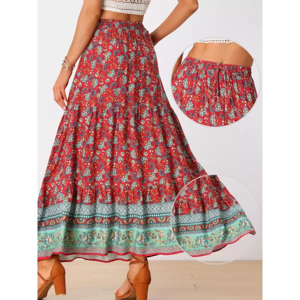 Allegra K Boho Maxi Skirt for Women's 2024 Summer Peasant Floral Printed Elastic Waist A Line Long Skirt