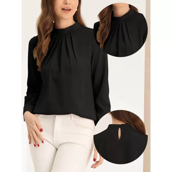 Allegra K Business Dressy Casual Work Tops Shirt for Women's Stand Collar Long Sleeve Blouse