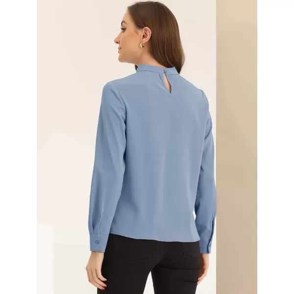 Allegra K Business Dressy Casual Work Tops Shirt for Women's Stand Collar Long Sleeve Blouse