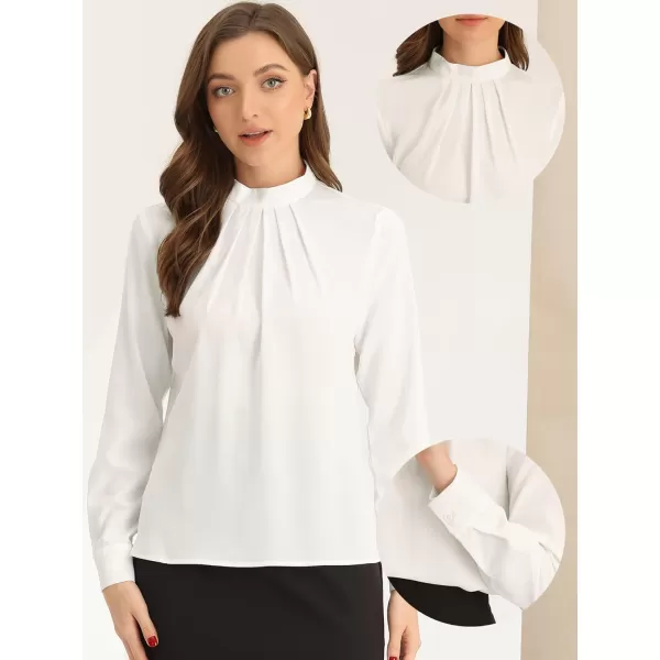 Allegra K Business Dressy Casual Work Tops Shirt for Women's Stand Collar Long Sleeve Blouse