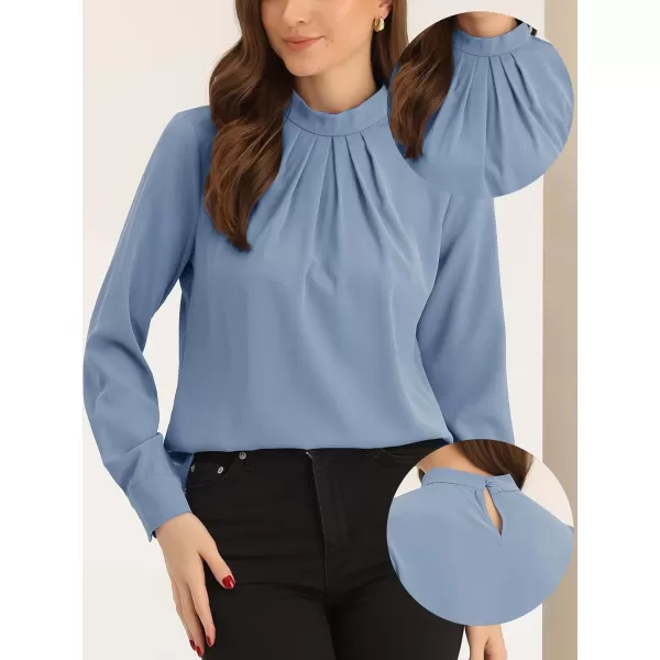 Allegra K Business Dressy Casual Work Tops Shirt for Women's Stand Collar Long Sleeve Blouse