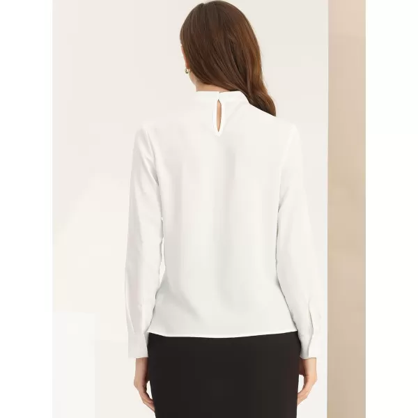 Allegra K Business Dressy Casual Work Tops Shirt for Women's Stand Collar Long Sleeve Blouse