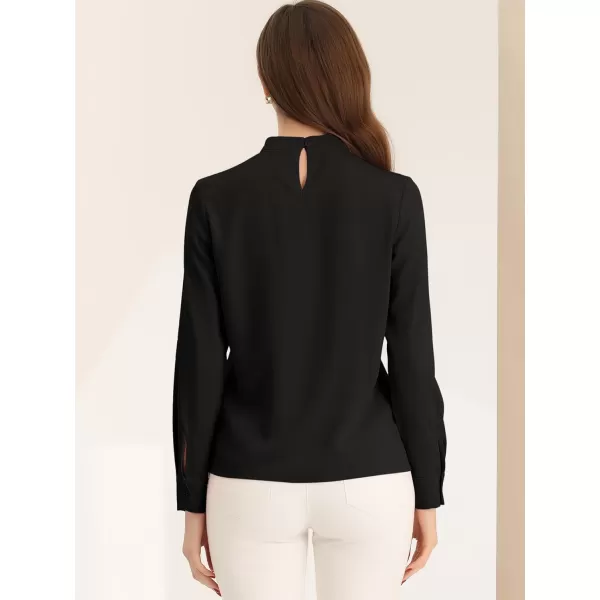 Allegra K Business Dressy Casual Work Tops Shirt for Women's Stand Collar Long Sleeve Blouse