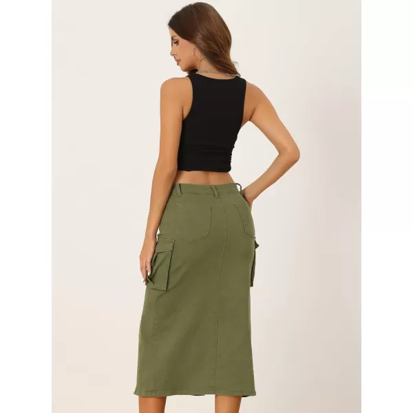 Allegra K Cargo Skirts for Women's Y2K Split Hem Denim Midi Skirts