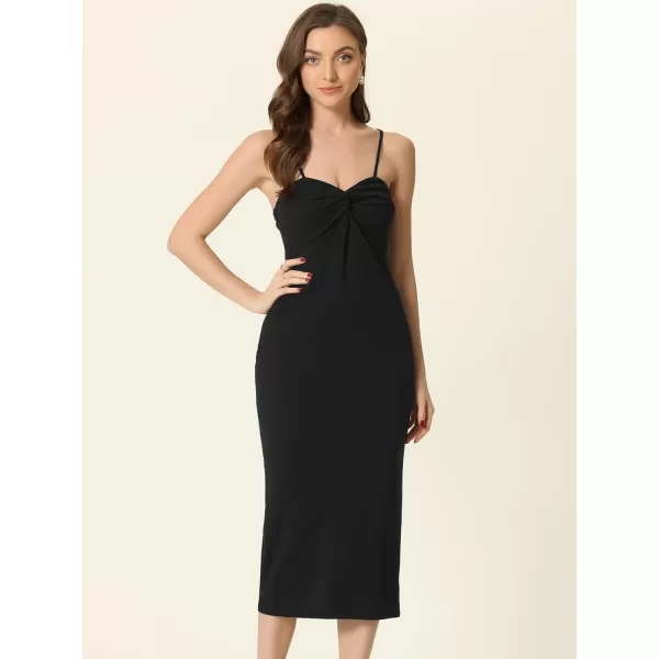 Allegra K Cocktail Bodycon Dress for Women's Twist Front Spaghetti Straps Midi Dresses