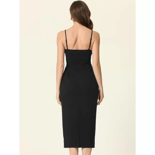 Allegra K Cocktail Bodycon Dress for Women's Twist Front Spaghetti Straps Midi Dresses