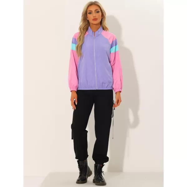 Allegra K Colorblock Bomber Jacket for Women's Zipper Front Casual Lightweight Jackets