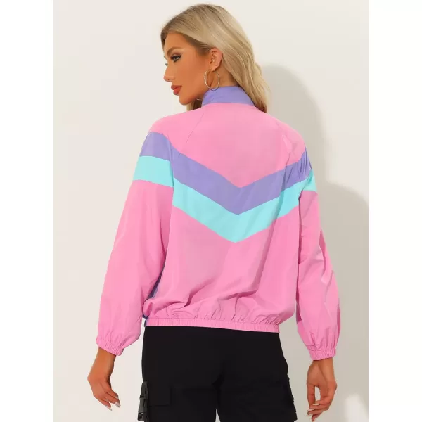 Allegra K Colorblock Bomber Jacket for Women's Zipper Front Casual Lightweight Jackets