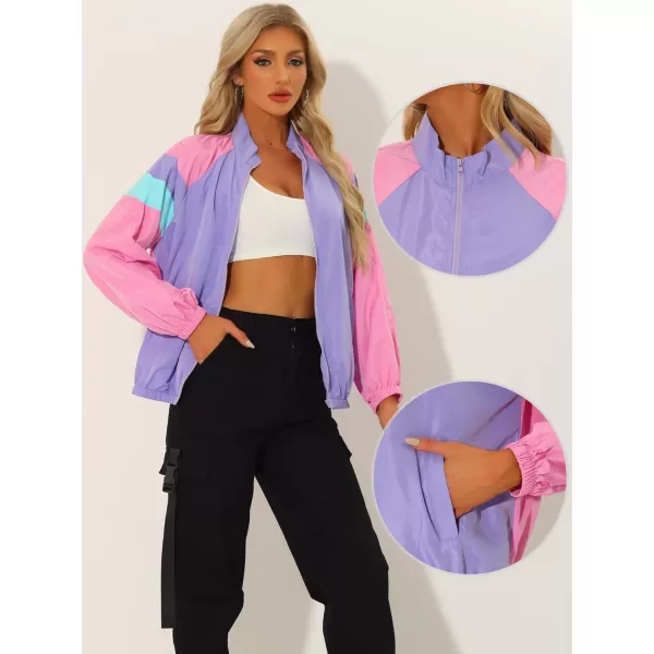 Allegra K Colorblock Bomber Jacket for Women's Zipper Front Casual Lightweight Jackets