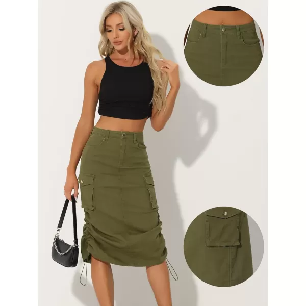 Allegra K Denim Cargo Skirt for Women's Casual High Waisted Pencil Skirt A-Line Midi Jean Skirt