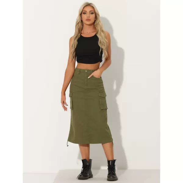 Allegra K Denim Cargo Skirt for Women's Casual High Waisted Pencil Skirt A-Line Midi Jean Skirt