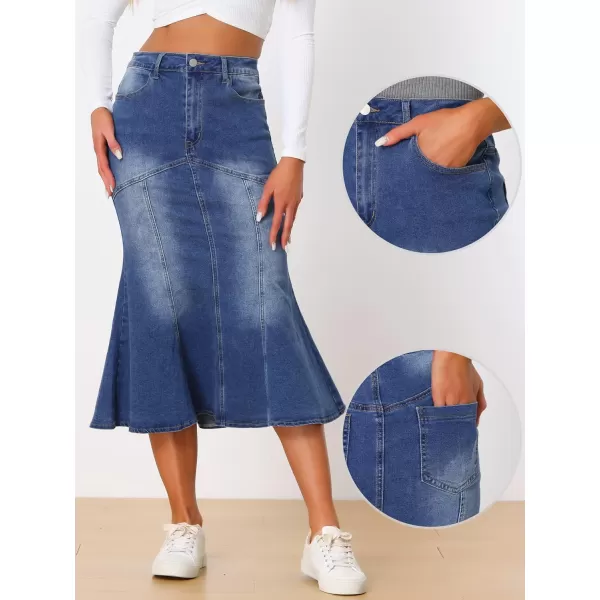 Allegra K Fishtail Denim Skirt for Women's Washed Midi Jean Bodycon Skirt