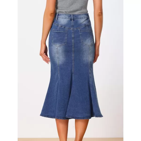 Allegra K Fishtail Denim Skirt for Women's Washed Midi Jean Bodycon Skirt