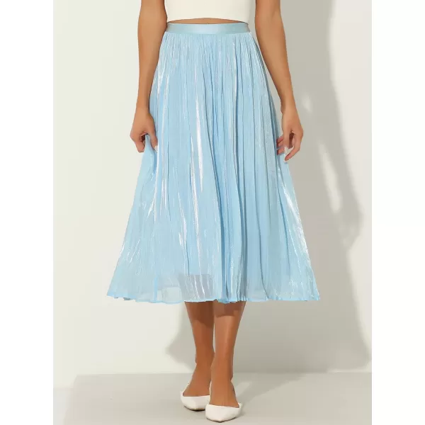 Allegra K High Elastic Waist Skirt for Women's A-Line Swing Midi Pleated Skirts