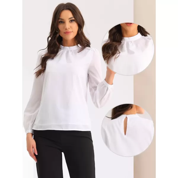 Allegra K Long Sleeve Shirts for Women's 2024 Mock Neck Pleated Tops Solid Work Office Blouse