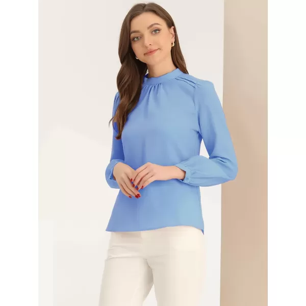 Allegra K Long Sleeve Shirts for Women's 2024 Mock Neck Pleated Tops Solid Work Office Blouse