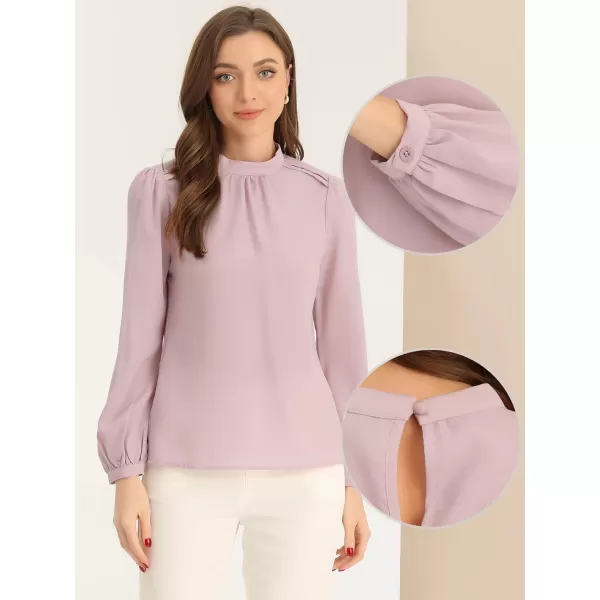 Allegra K Long Sleeve Shirts for Women's 2024 Mock Neck Pleated Tops Solid Work Office Blouse