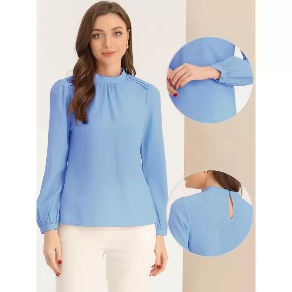 Allegra K Long Sleeve Shirts for Women's 2024 Mock Neck Pleated Tops Solid Work Office Blouse