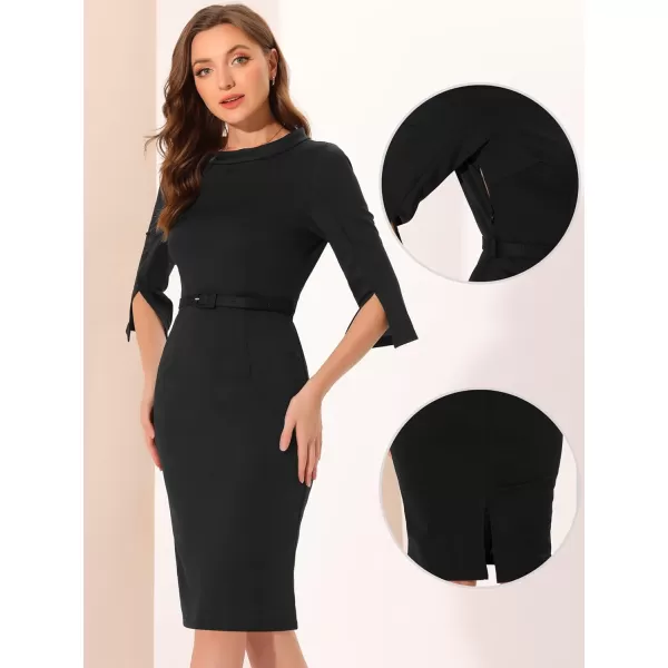 Allegra K Office Sheath Dress for Women's Mock Neck 3/4 Sleeves Pencil Dresses