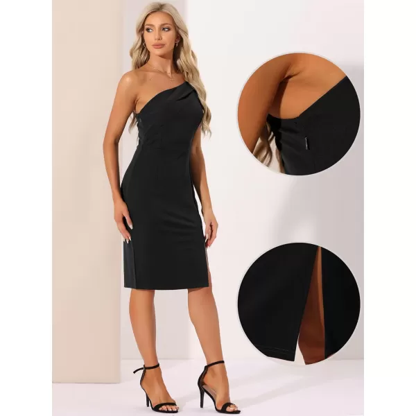 Allegra K One Shoulder Sleeveless Dresses for Women's Cap Sleeve Slit Hem Fashion Sheath Bodycon Dress