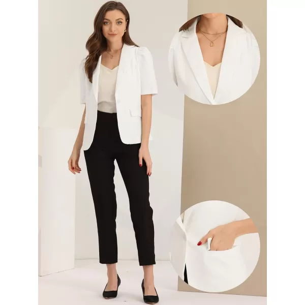 Allegra K Puff Short Sleeve Blazer for Women's Casual Work Lapel Collar Button Blazers Jackets