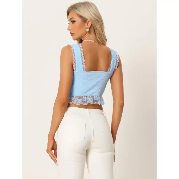 Allegra K Sleeveless Shrug Top for Women's Tie Front Lace Trim Sexy Summer Cropped Tank Tops