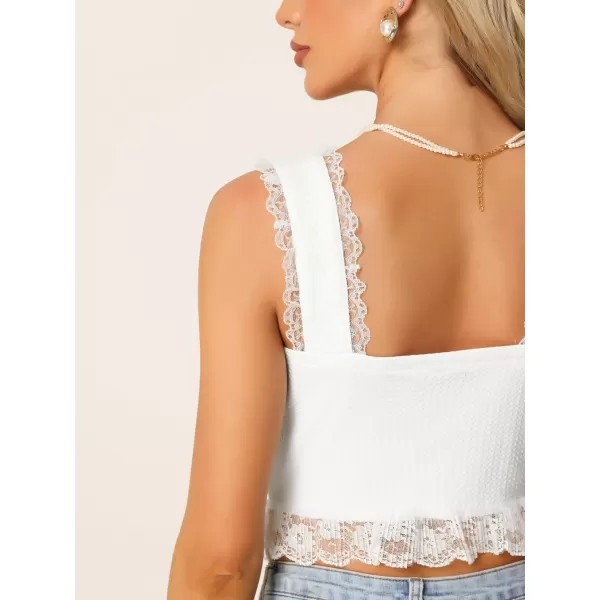 Allegra K Sleeveless Shrug Top for Women's Tie Front Lace Trim Sexy Summer Cropped Tank Tops