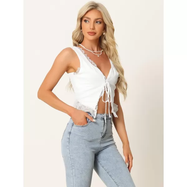 Allegra K Sleeveless Shrug Top for Women's Tie Front Lace Trim Sexy Summer Cropped Tank Tops