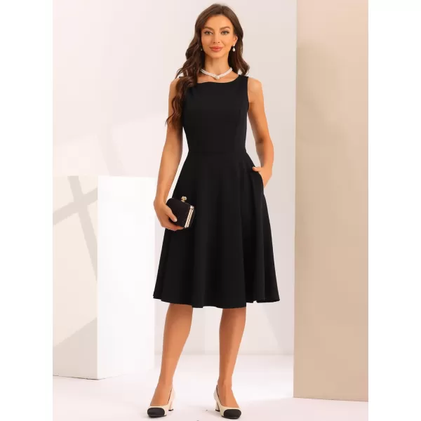 Allegra K Sleeveless Work Dress for Women's Boat Neck High Waisted Fit and Flare Dresses