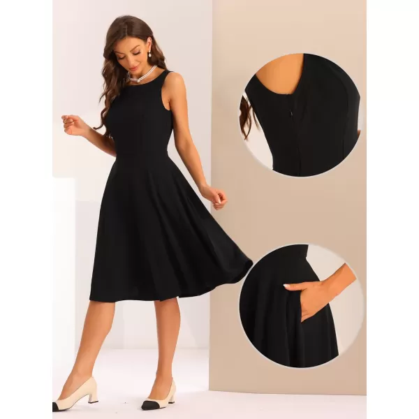 Allegra K Sleeveless Work Dress for Women's Boat Neck High Waisted Fit and Flare Dresses