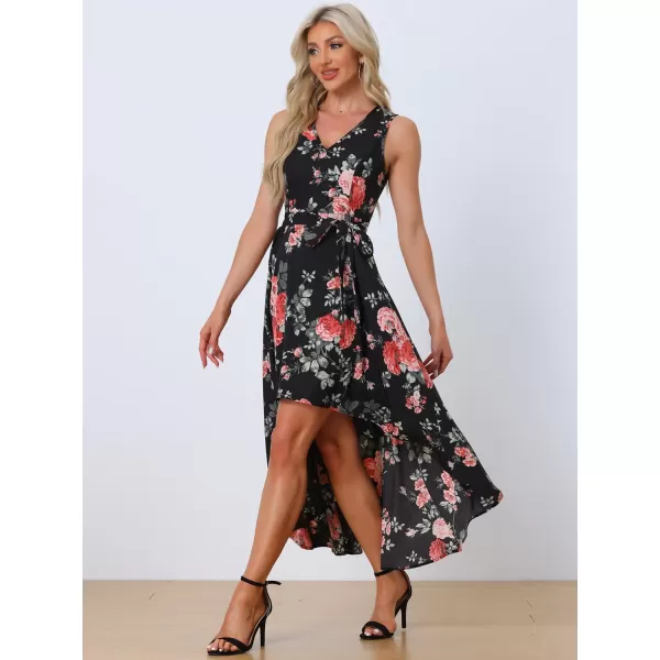 Allegra K Summer Dress for Women's Boho V Neck Sleeveless Floral High Low Long Maxi Dress