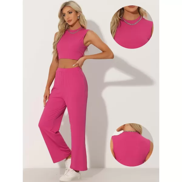 Allegra K Two Piece Pajamas Set for Women's Summer Tank Top Wide Leg Pants Casual Lounge Sets