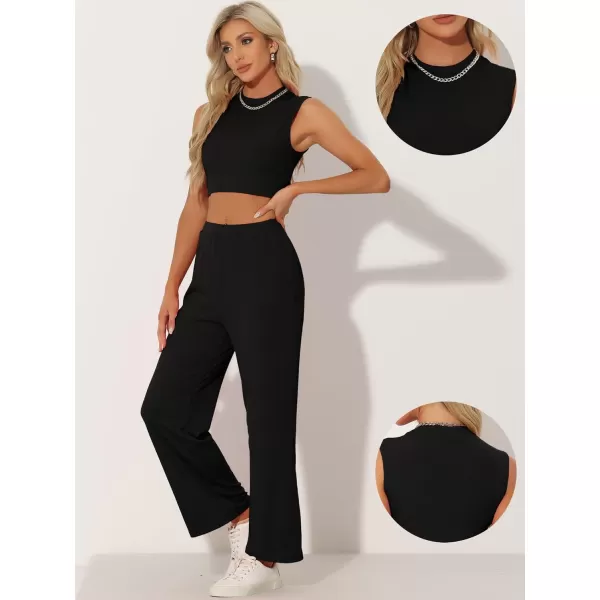 Allegra K Two Piece Pajamas Set for Women's Summer Tank Top Wide Leg Pants Casual Lounge Sets