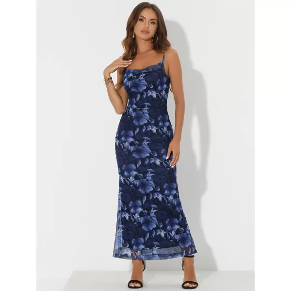 Allegra K Women's Mesh Floral Sleeveless Sexy Bodycon Cocktail Maxi Dress