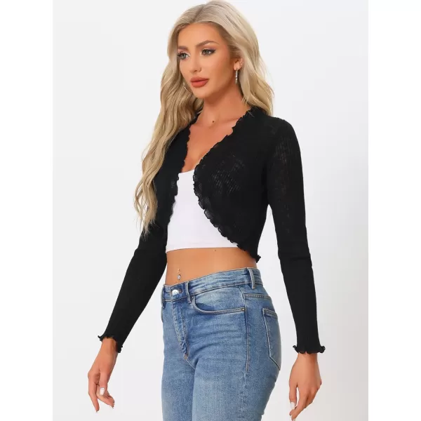 Allegra K Women's Spring Crop Shrug Ruffle Trim Long Sleeve Knit Open Front Casual Bolero Cardigan