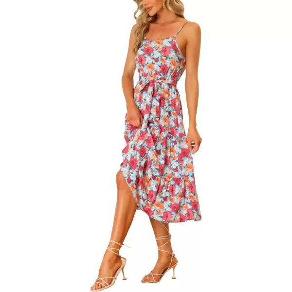 Allegra K 2023 Casual Summer Sleeveless Long Floral Dress for Women's Adjustable Spaghetti Strap Midi Beach Boho Sundress